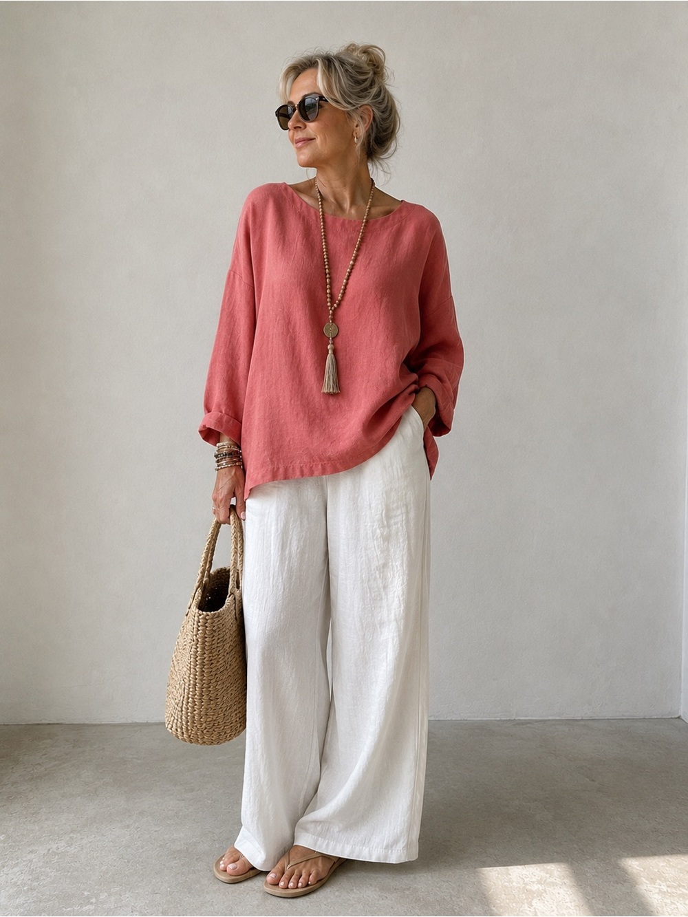 Love and Confuse Coral Linen Blend Women's Blouse - Picture 6 of 6